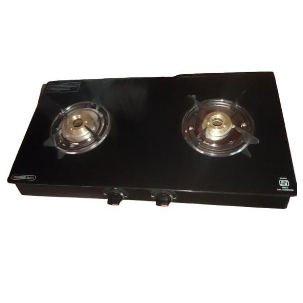 2 Burner Black Glass Top Gas Stove