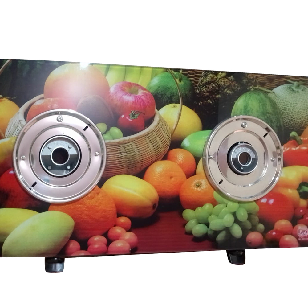 2 Burner Fruit Patterned Tlass Top Gas Stove