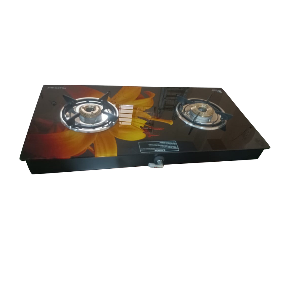 2 Burner Yellow Lily Design Pattern Gas Stove