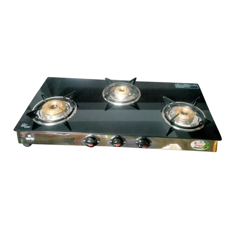 3 Burner Glass Top Manual Gas Stove