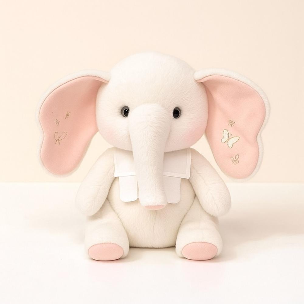 Soft Toy Elephant - Plush Fabric, 12 Inch, Light Grey Pink | Non-toxic, Skin-friendly, Flexible, Fine Stitching