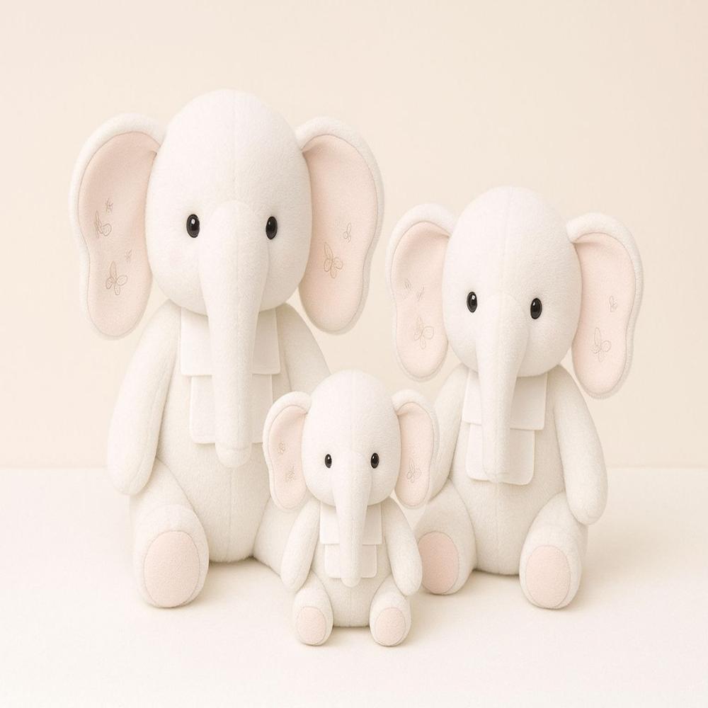 Soft Toy Elephant - Plush Fabric, 12 Inch, Light Grey Pink | Non-toxic, Skin-friendly, Flexible, Fine Stitching