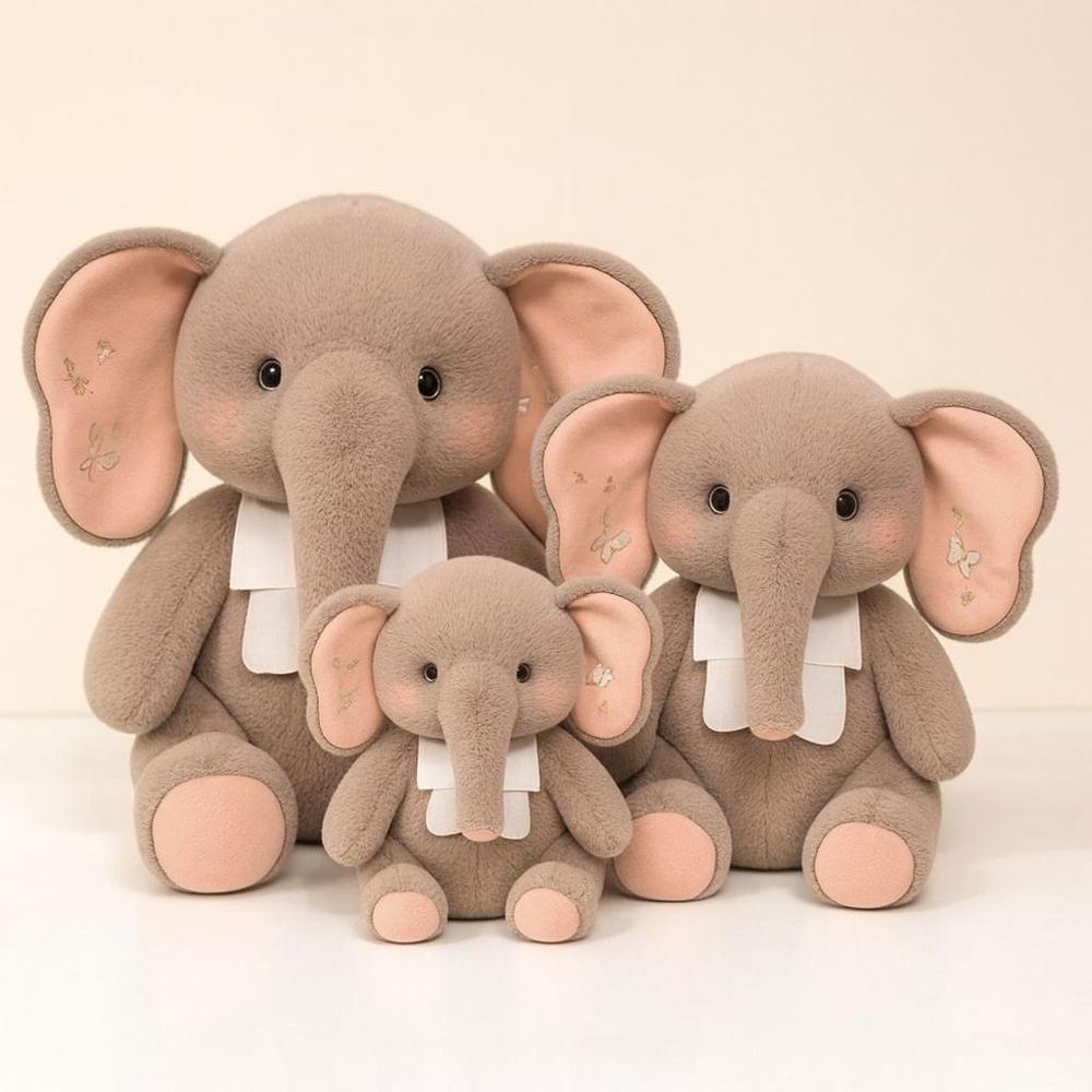 Soft Toy Elephant - Plush Fabric, 12 Inch, Light Grey Pink | Non-toxic, Skin-friendly, Flexible, Fine Stitching