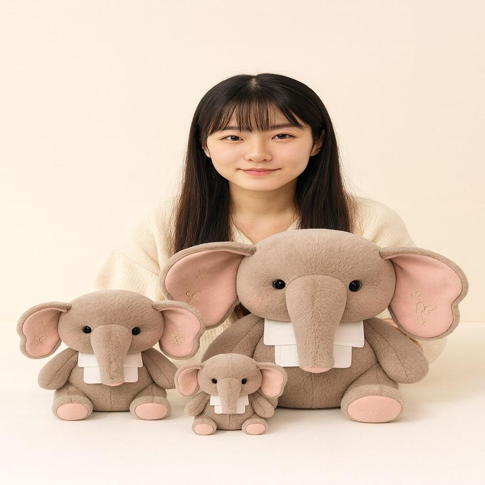 Soft Toy Elephant - Plush Fabric, 12 Inch, Light Grey Pink | Non-toxic, Skin-friendly, Flexible, Fine Stitching
