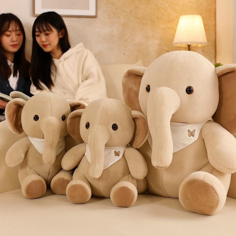 Soft Toy Elephant - Plush Fabric, 12 Inch, Light Grey Pink | Non-toxic, Skin-friendly, Flexible, Fine Stitching
