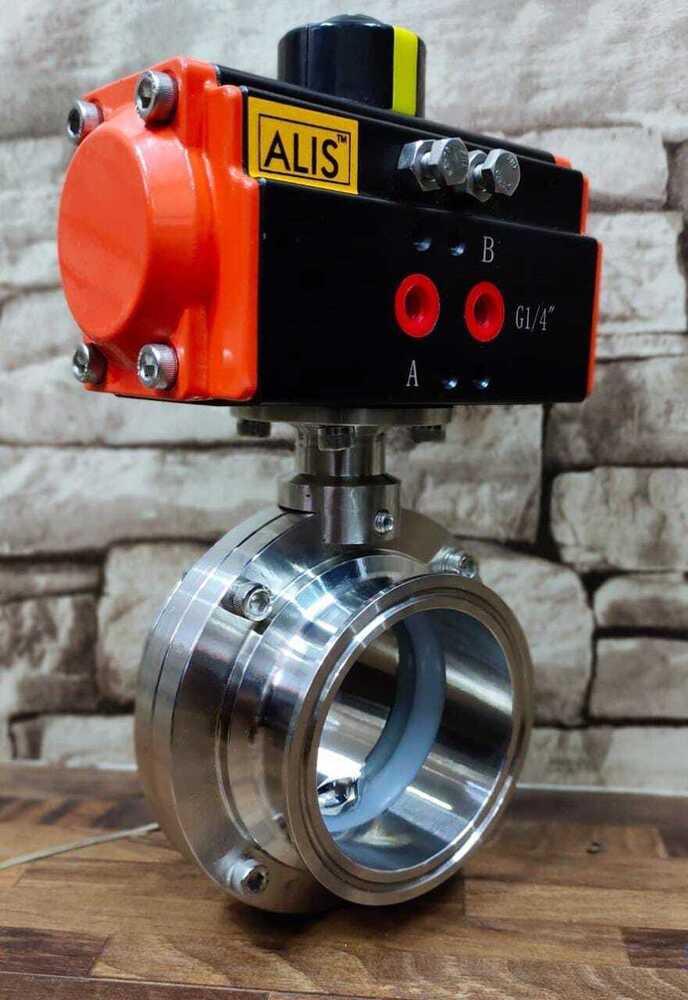 Pneumatic Butterfly Valve - Color: Silver