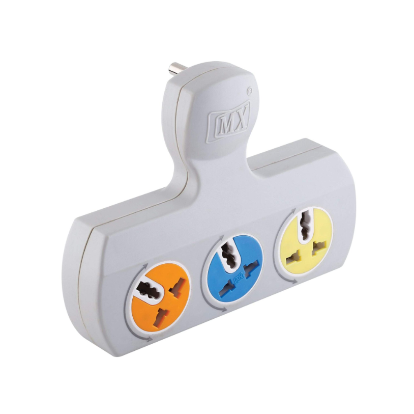 Mx 3-Pin 3-Socket Universal Adaptor, 5 Amp, With Rotatable Sockets - Material: Copper Cable