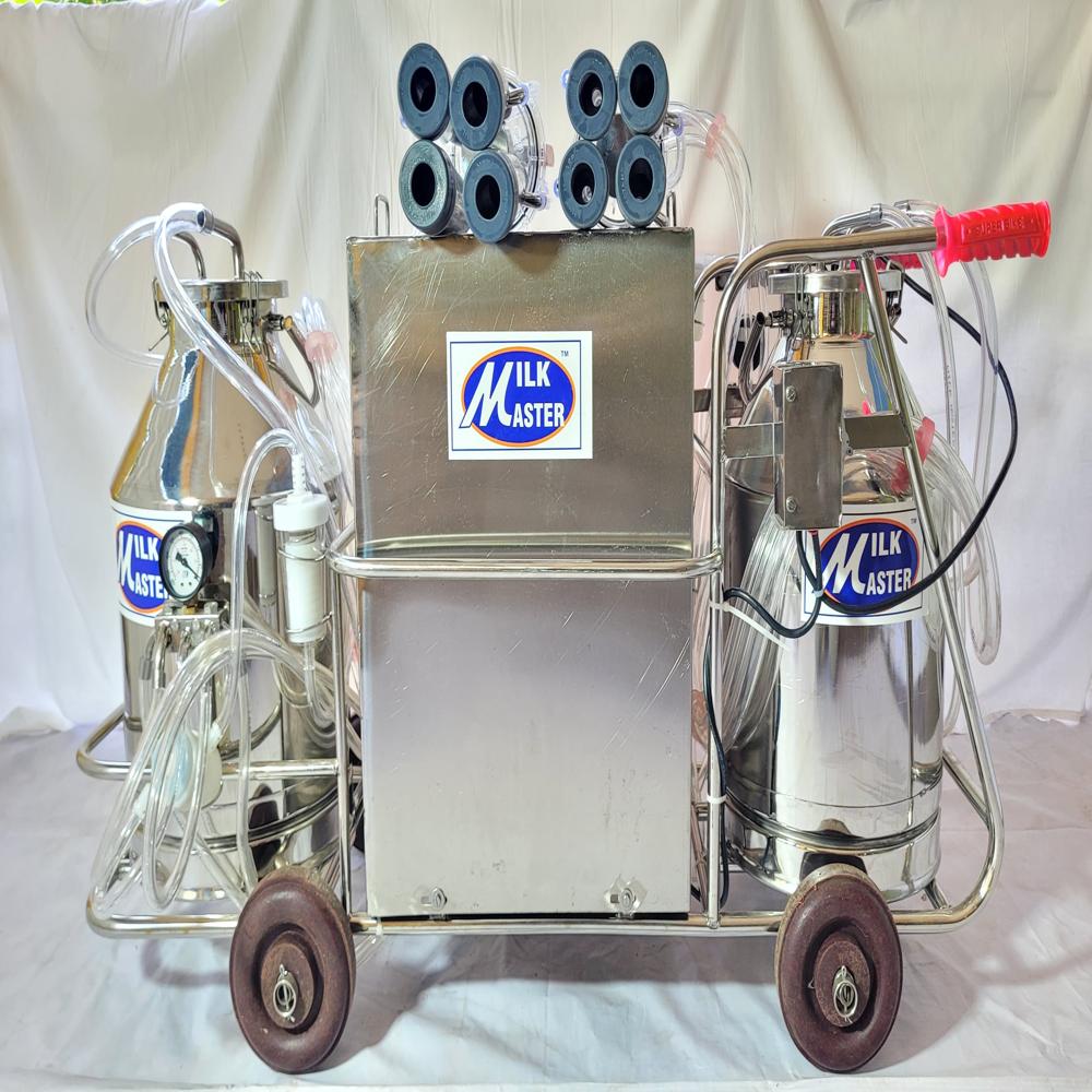 Double Cluster Semi Automatic Milking Machine - Stainless Steel, 180 Watt, 60 Kg | Easy Handling, Low Maintenance, Clean Milk Collection