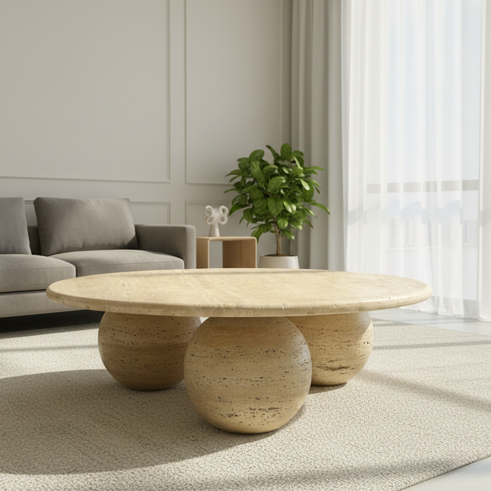 Travertine Stone Three Bowl Coffee Table - Design Type: Modern