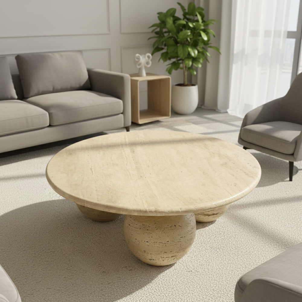 Travertine Stone Three Bowl Coffee Table - Design Type: Modern
