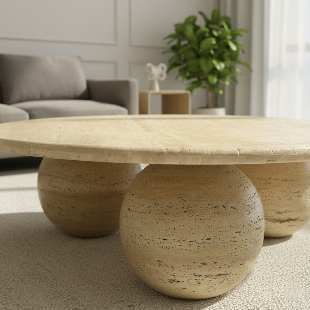 Travertine Stone Three Bowl Coffee Table - Design Type: Modern