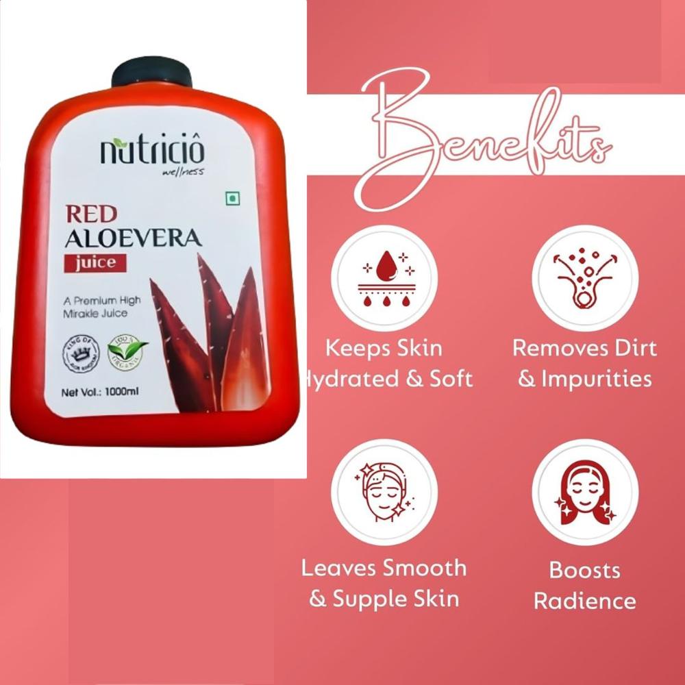 Red Aloe Vera Juice 1000 ml Pack of 1| Herbal Care Wellness Drink For Daily Vitality and Skin Health