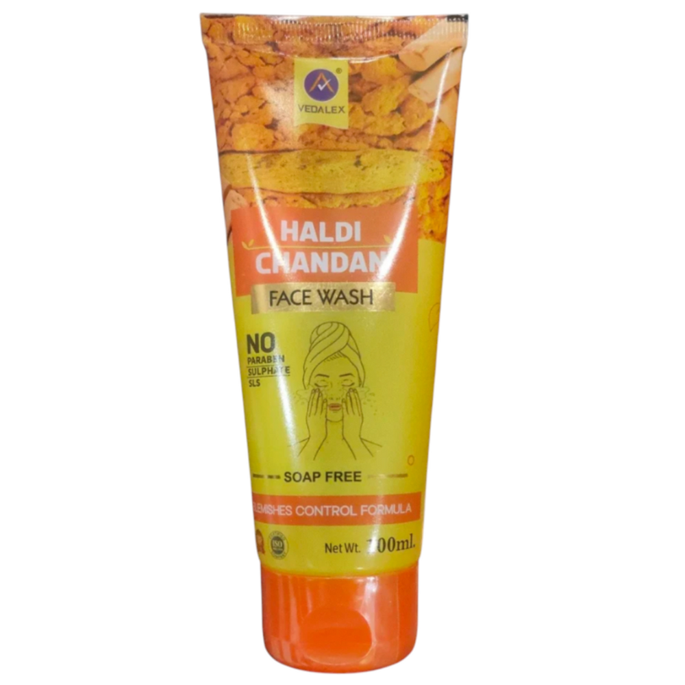 Vedalex Herbal Haldi Chandan Facewash | Ayurvedic Turmeric & Sandalwood Cleanser | Tan Removal Face wash| Anti-Blemish, De-Pigmentation & Detan face wash| Chemical-Free | 100 ml (Pack of 1)