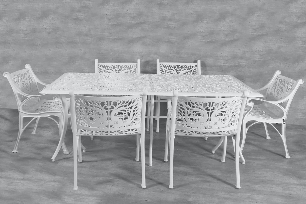 Vega Floral Rectangle Table And 6chairs (Set Of 7) - Color: White