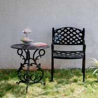 Vela Small Flower Aluminium Table With 1 Armchair - Color: Black