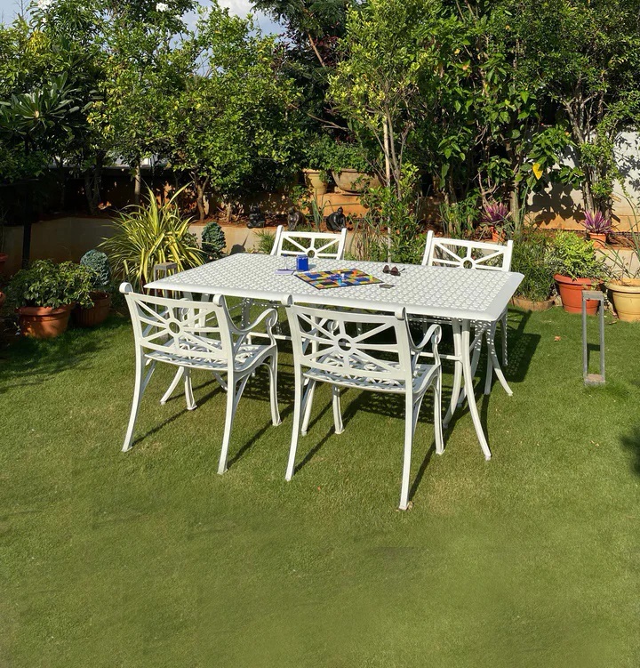 Vega Floral Rectangle Dining Table And 4chairs (Set Of 5) - Color: White