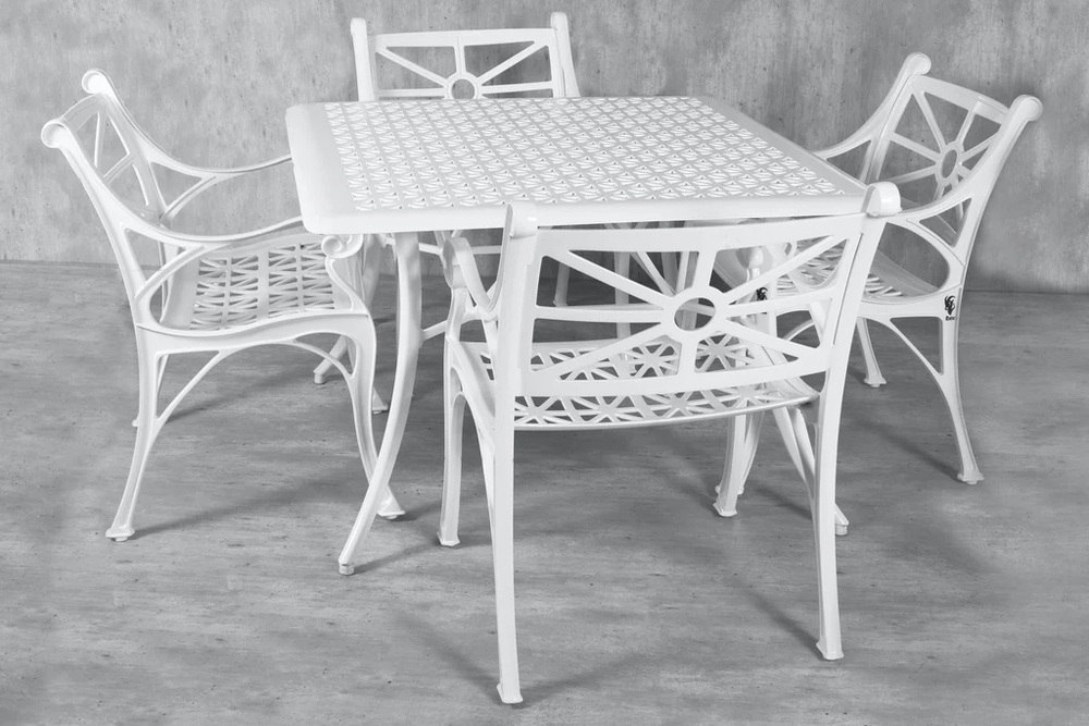 Vega Diamond Aluminium Square Table With 4chairs (Set Of 5)