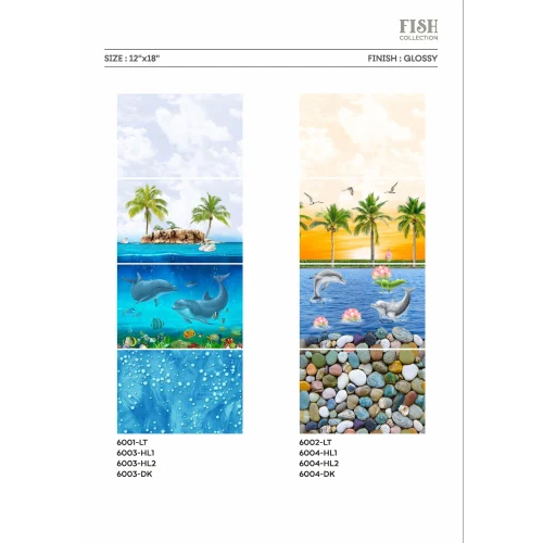 Fish Printed Ceramic Wall Tile - Color: Blue
