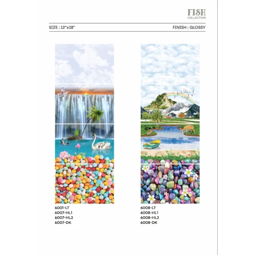 Fish Printed Ceramic Wall Tile - Color: Blue