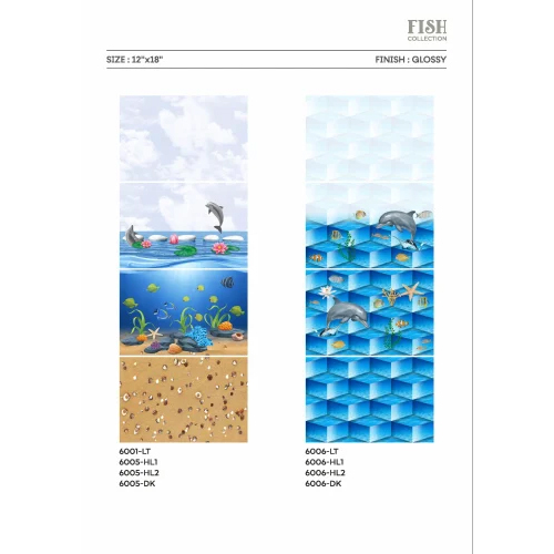 Fish Printed Ceramic Wall Tile - Color: Blue