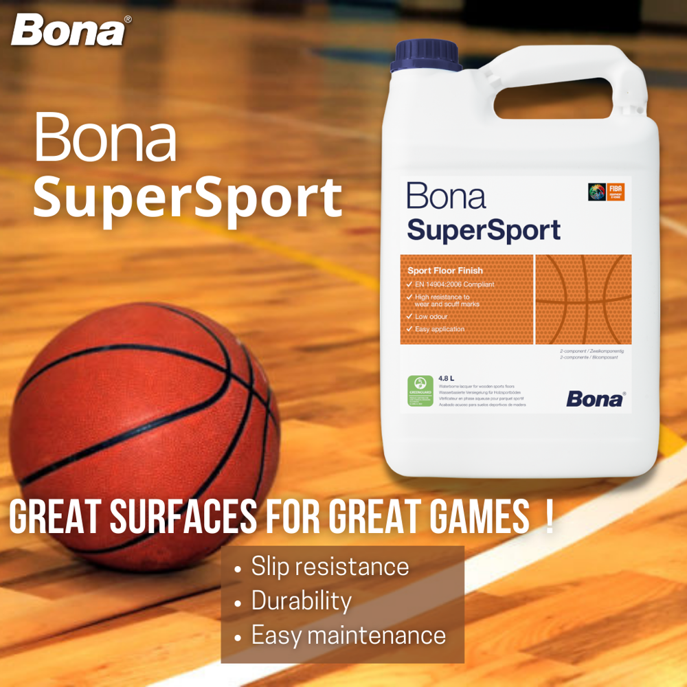 Bona SuperSport 2K sports floor lacquer Bona SuperSport HD sports flooring finish