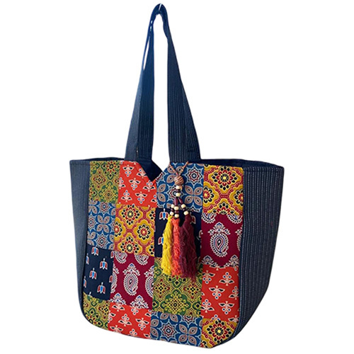 Patch Work Block Print Tote Bag - Color: Multicolor