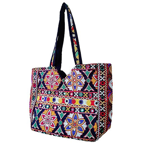 Mirror Work Indian Embroidery Traditional Tote Bag - Color: Multicolor