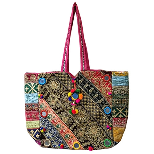 Traditional Gujarati Jaipuri Handmade Tote Bag - Color: Multicolor