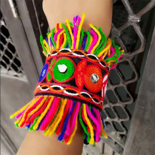 Navratri Traditional Gujarati Work Ary Work Hand Cuff - Color: Multicolor