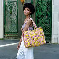 18 By 18 Qulted Cotton Handicraft Bag - Color: Multicolor