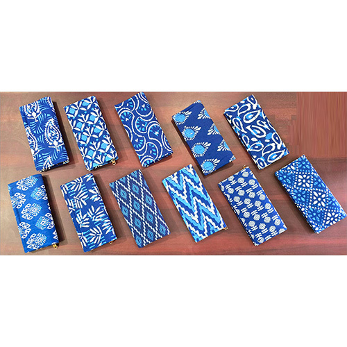 Block Print Cotton Indigo Print Clutch Wallet - Color: Multicolor