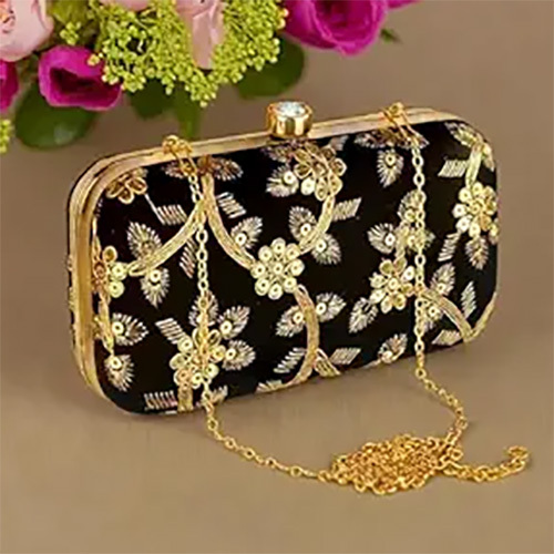 Box Clutch Purse Velvet Embroidery - Color: Multicolor