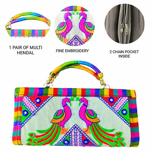 White Mor Handle Clutch - Color: Multicolor