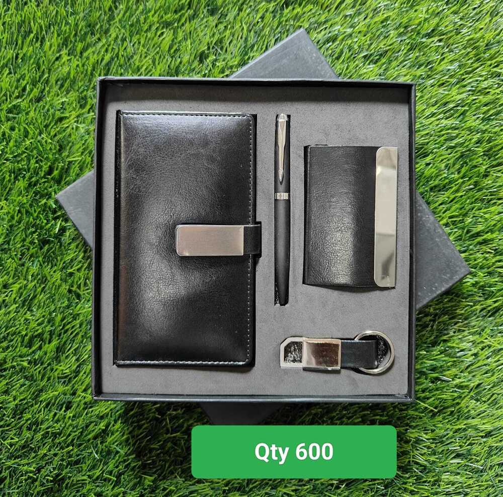 4 In 1 Set- Pocket Diary, Pen, Cardholder, Keychain - Color: Black