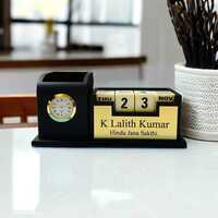 Black Desk Organiser Promotional Wooden Pen Stand With Clock - Features: Good Quality