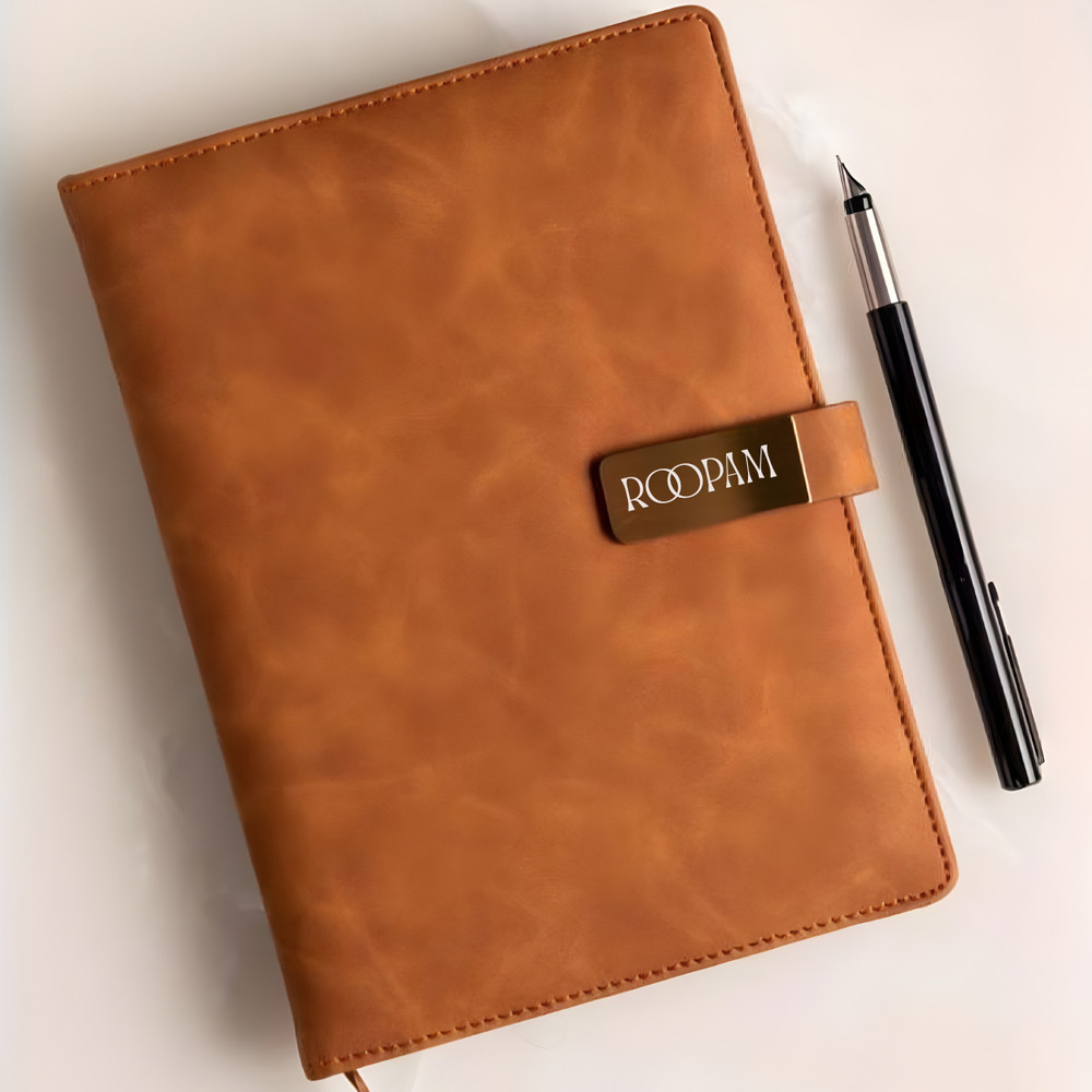 Pu Leather Diary And Pen - Color: Brown