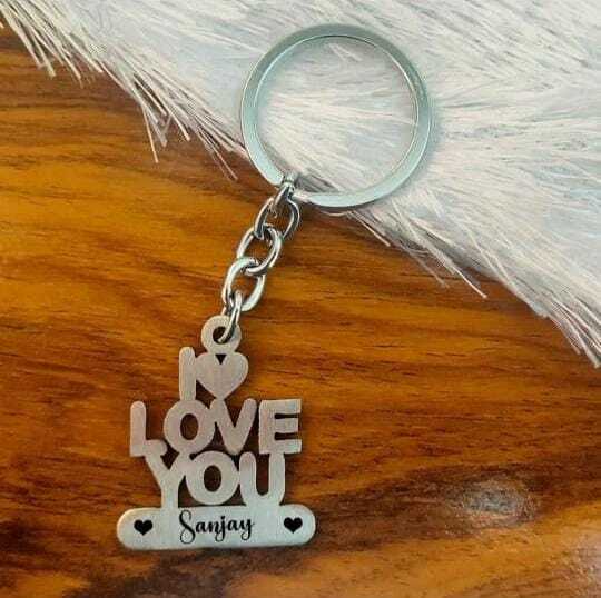 I Love You With Name Keychain - Color: Silver