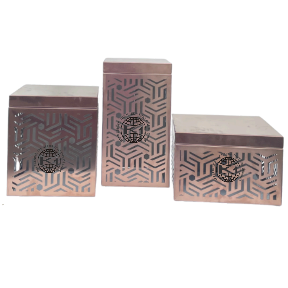 Set of three gold-finished stainless steel display riser