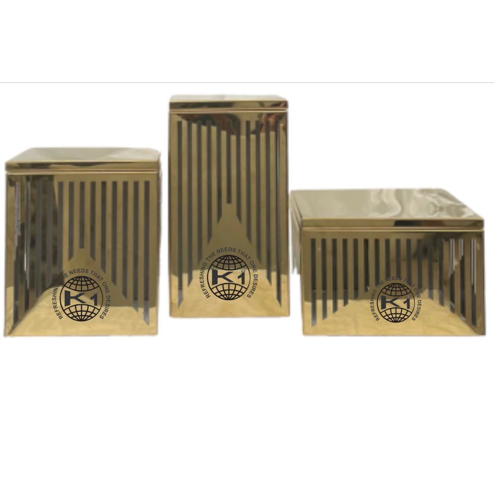 Set of three gold-finished stainless steel display riser