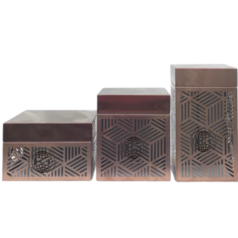 Set of three round nesting tables with wooden tops and gold-finished metal legs.