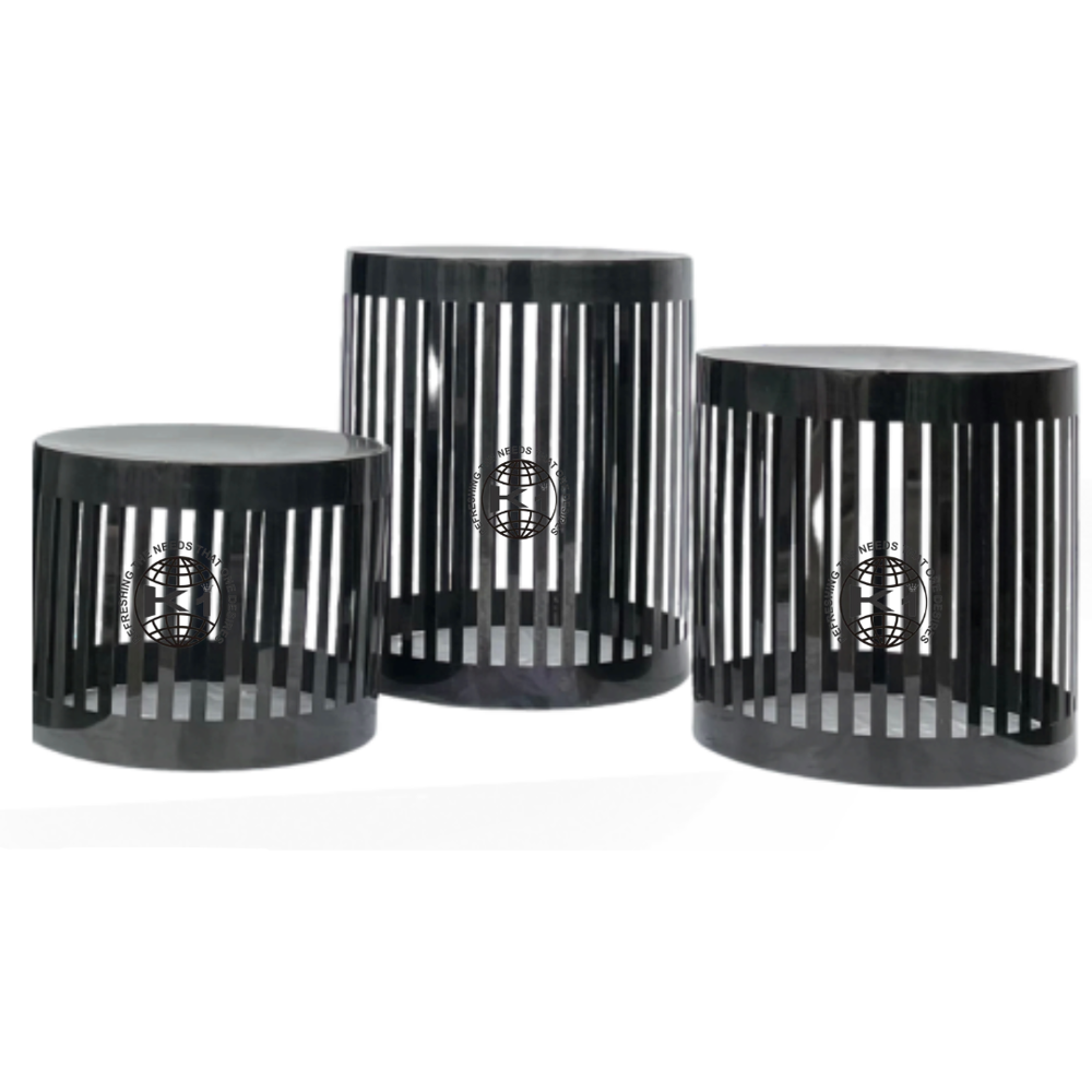 set of stain less steel three round black Risers 
