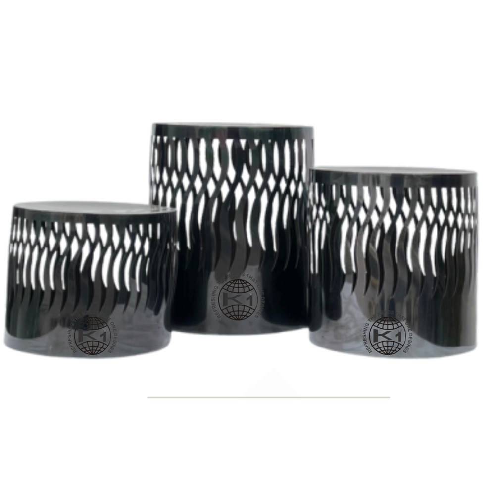 set of stain less steel three round black Risers