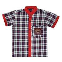 Cotton Plain Formal Half Sleeve Shirt - Color: Red And Blue