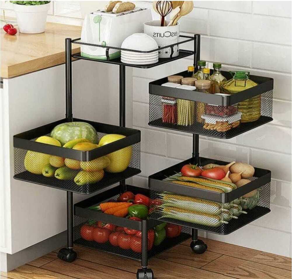 Metal Kitchen Trolley Square Basket for Kitchen Organizer