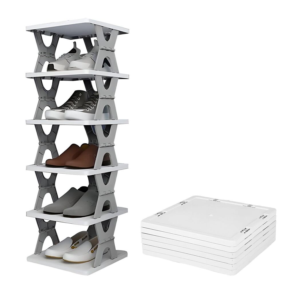 White Plastic 6 Layer Shoe Rack