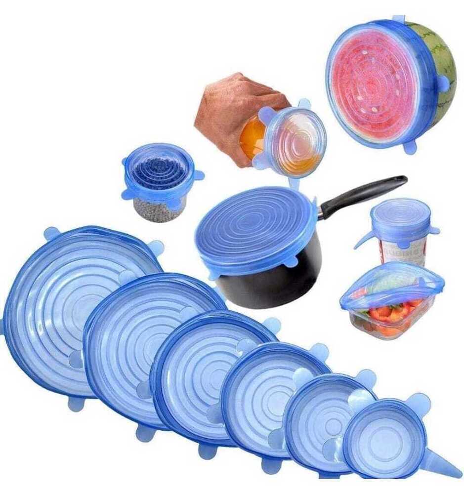 Blue And White Silicon Silicone Stretchable Lid