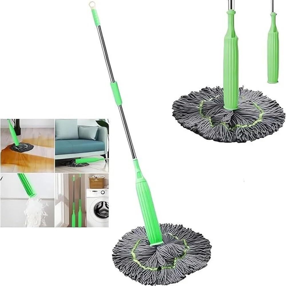 Green 2-In-1 Self-Wringing Microfiber Mop For Cleaning - Shape: Different Available
