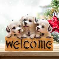 White Premium Polyresin Welcome Dog - Application: Home Decor