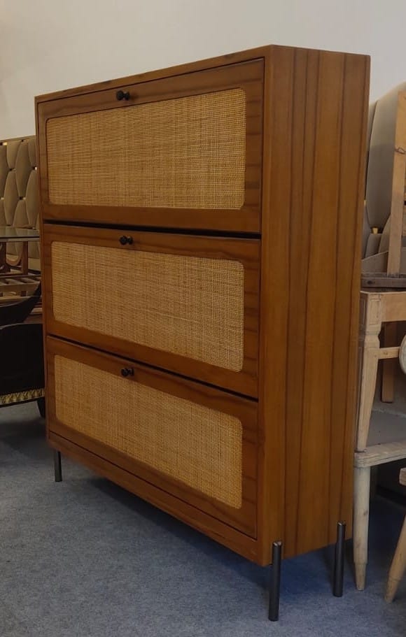 Wooden wardrobe with cane panel doors