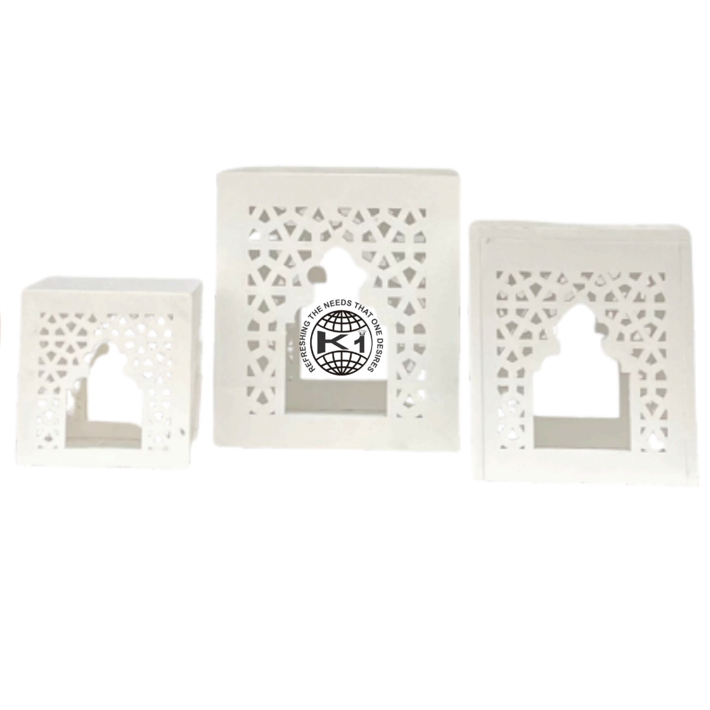 White colour stain less steal Laser-cut design riser